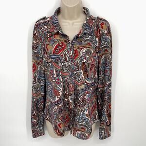 BCBGMaxAzria Women's VINTAGE Paisley Pattern Shirt w/ Epaulets SZ XLP Multicolor